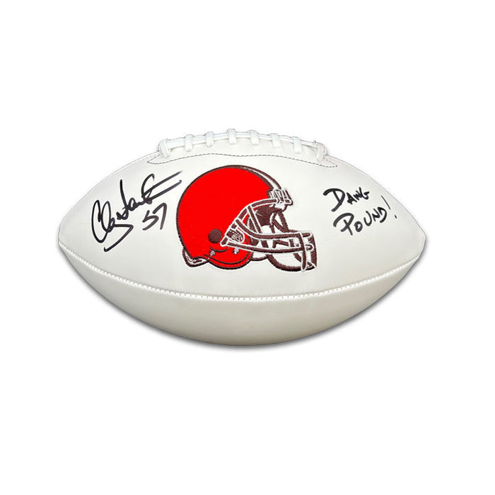 Clay Matthews Jr. Signed Cleveland Browns White Logo Football with Dawg Pound